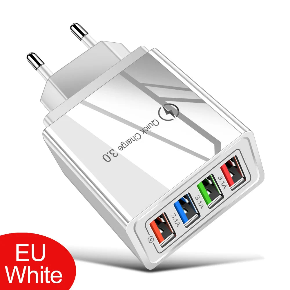 Carregador USB 20W com 4 Portas | Quick Charge 3.0 para iPhone e Android