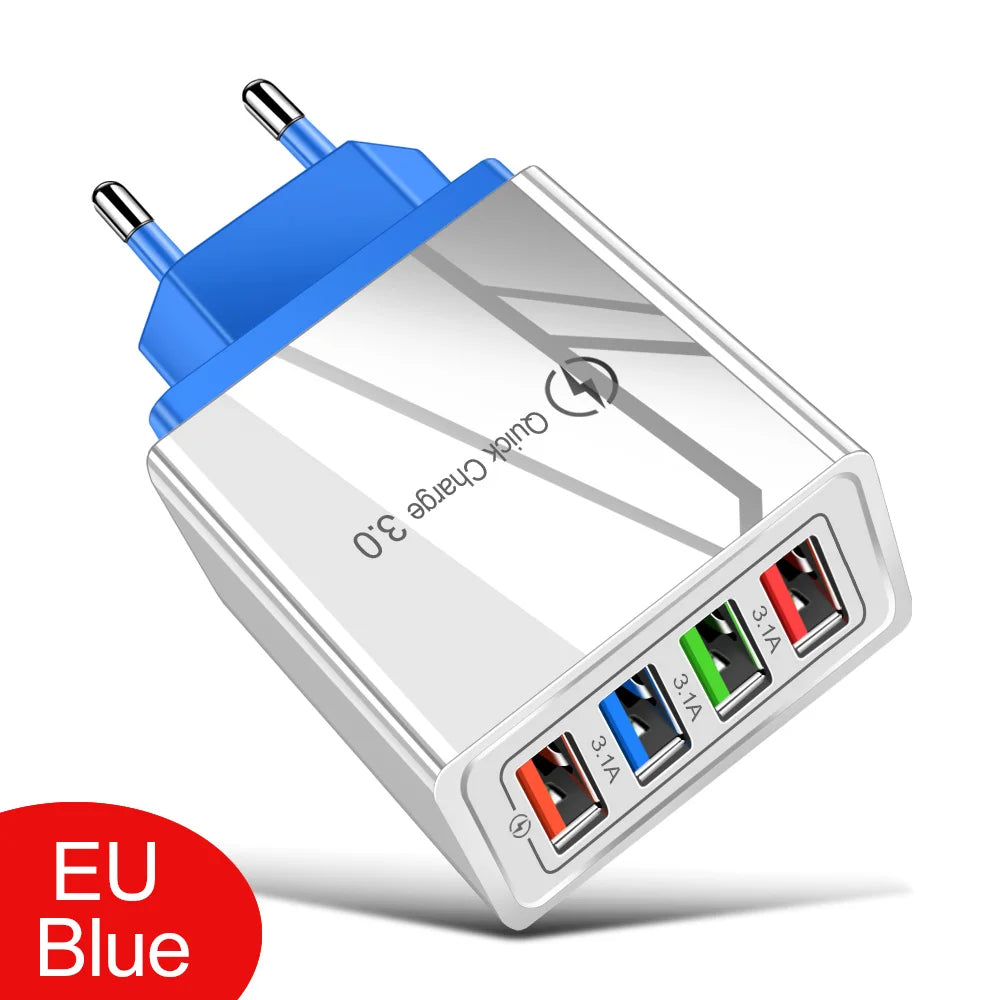 Carregador USB 20W com 4 Portas | Quick Charge 3.0 para iPhone e Android