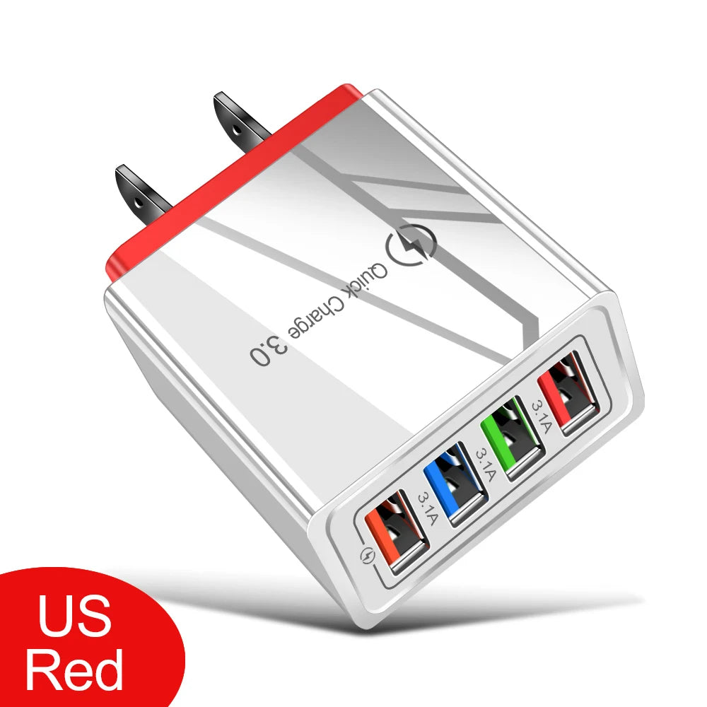 Carregador USB 20W com 4 Portas | Quick Charge 3.0 para iPhone e Android