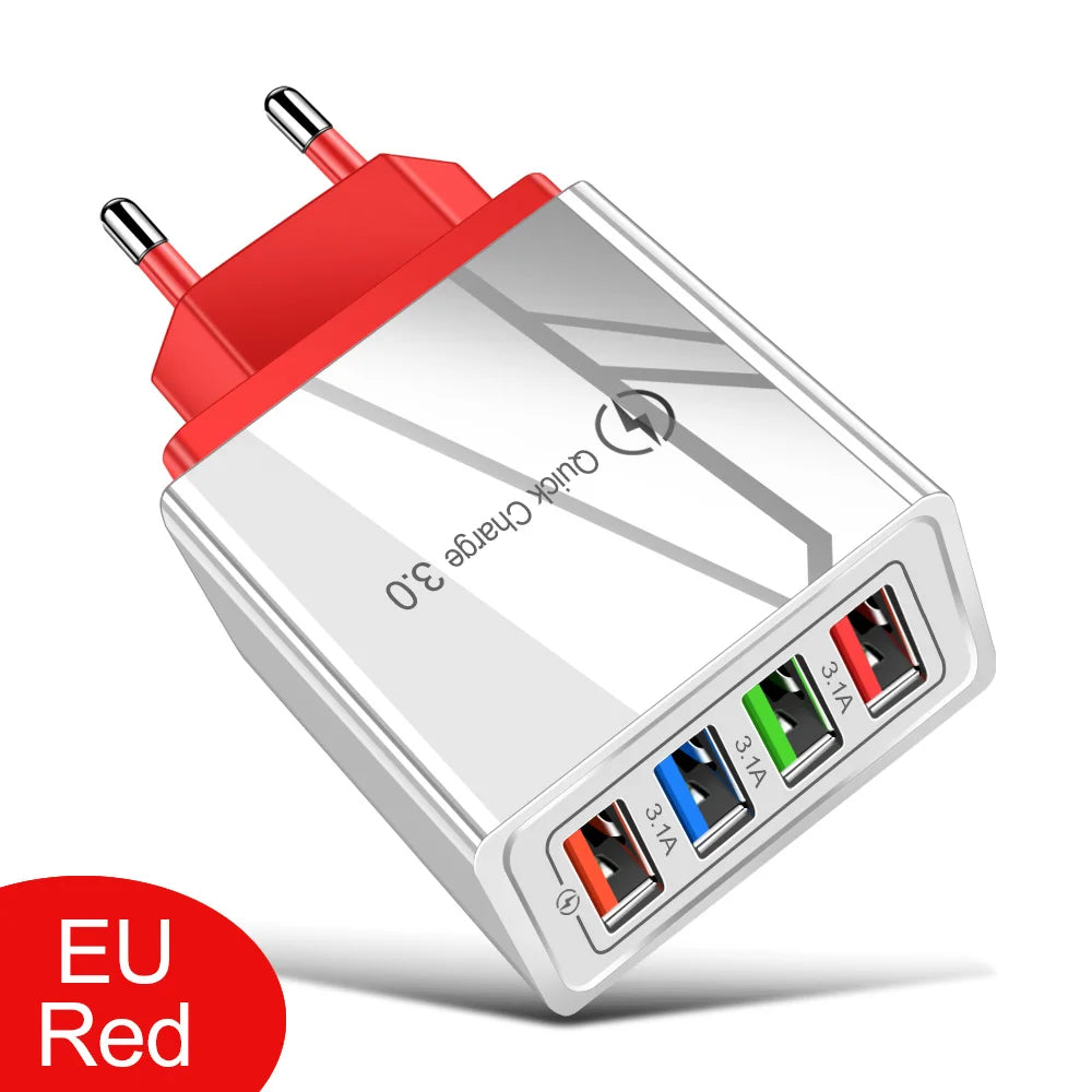 Carregador USB 20W com 4 Portas | Quick Charge 3.0 para iPhone e Android