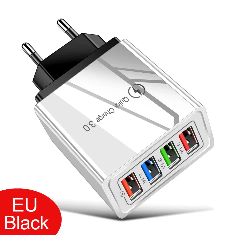 Carregador USB 20W com 4 Portas | Quick Charge 3.0 para iPhone e Android