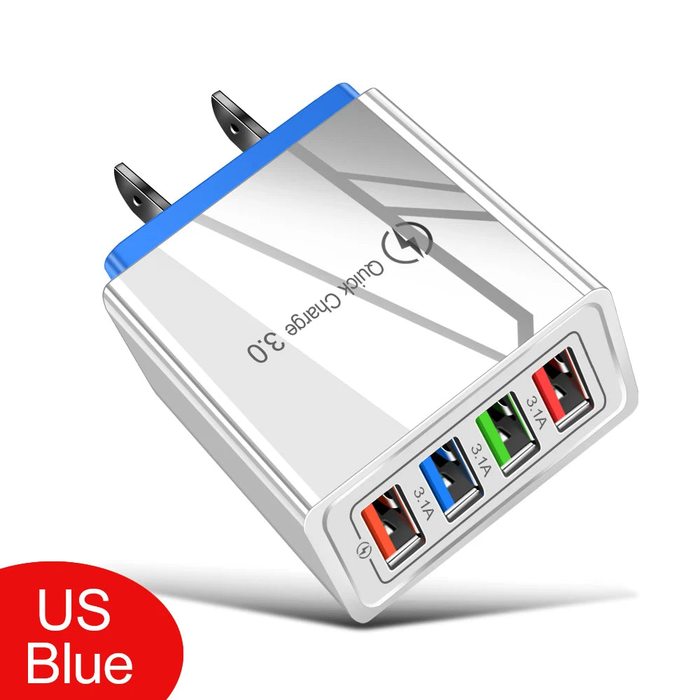 Carregador USB 20W com 4 Portas | Quick Charge 3.0 para iPhone e Android