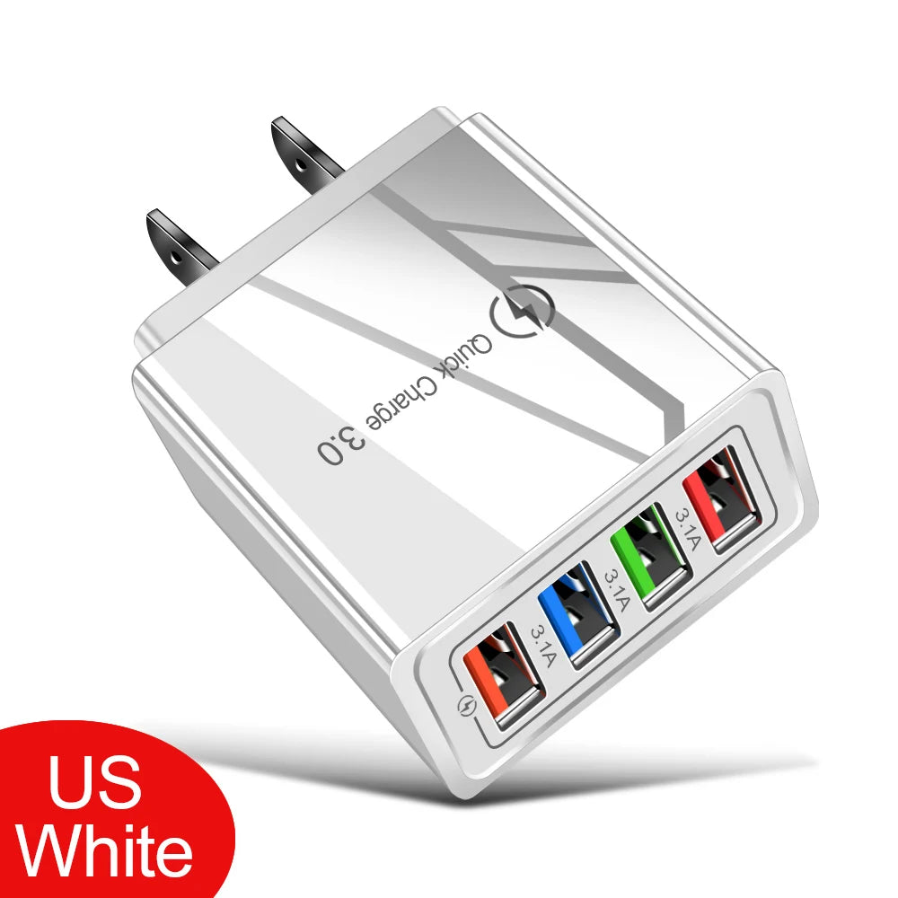 Carregador USB 20W com 4 Portas | Quick Charge 3.0 para iPhone e Android