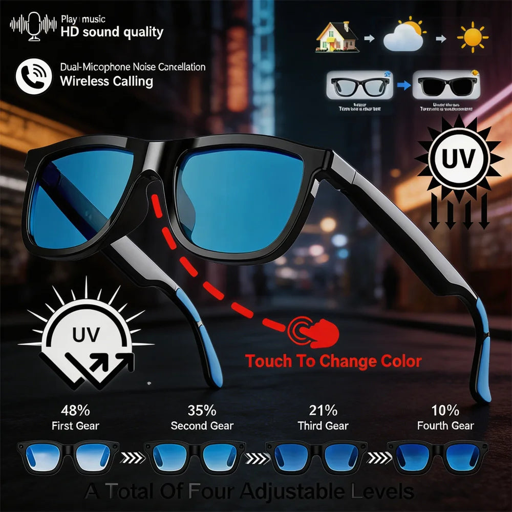 Óculos Inteligentes Bluetooth KaiAqua | Áudio HD, Chamadas e Lentes Fotocromáticas