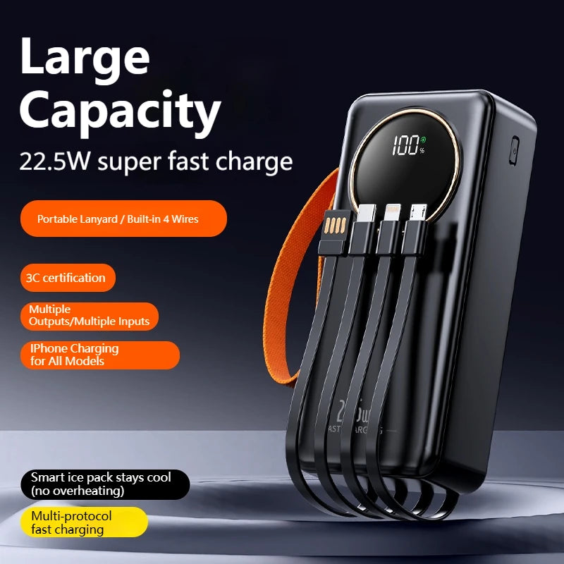 Power Bank OUIO 80000mAh 22.5W | Carregador Portátil com Cabos Integrados