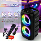 Coluna Bluetooth Karaokê com Microfone | Rádio FM, LED e Bateria Recarregável