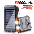 Power Bank Solar 80000mAh | Carregador Portátil com Lanterna LED e Carregamento Rápido