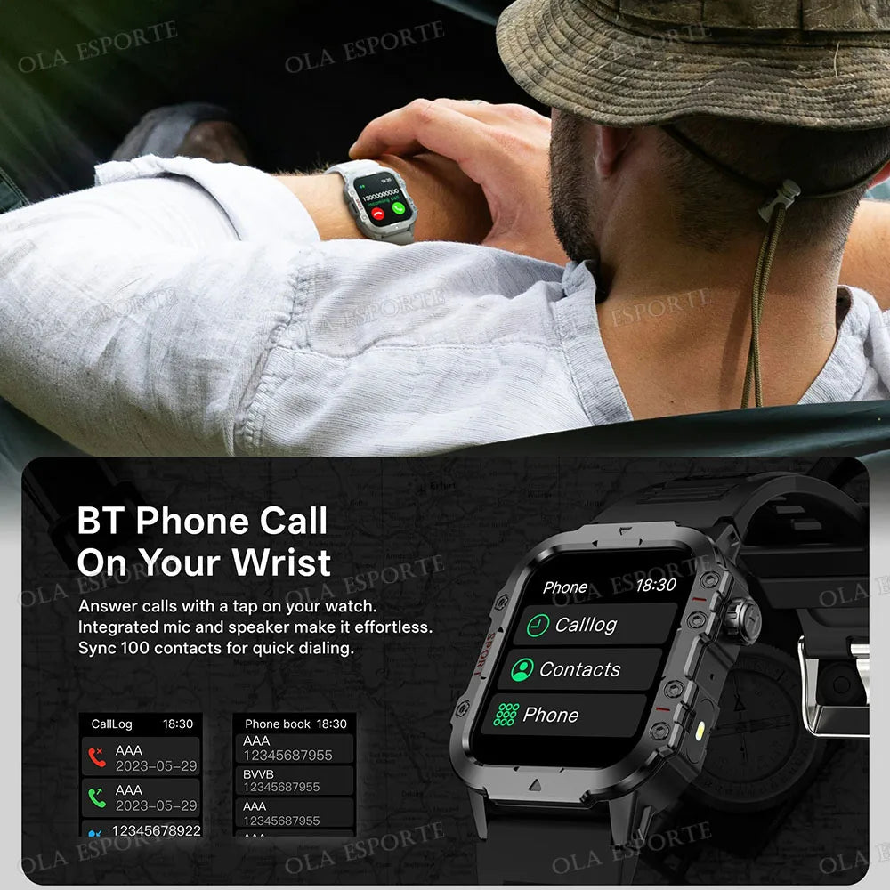 Smartwatch Militar 2025 | Chamadas Bluetooth, GPS e Monitor de Saúde