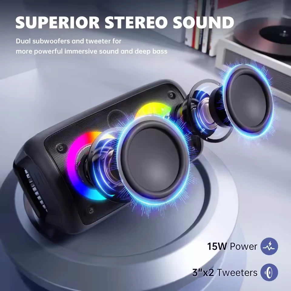 Coluna Bluetooth Karaokê com Microfone | Rádio FM, LED e Bateria Recarregável