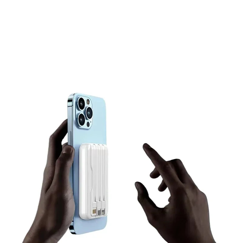 Power Bank Magnético 10000mAh 22.5W | Carregamento Sem Fios e Cabo Integrado