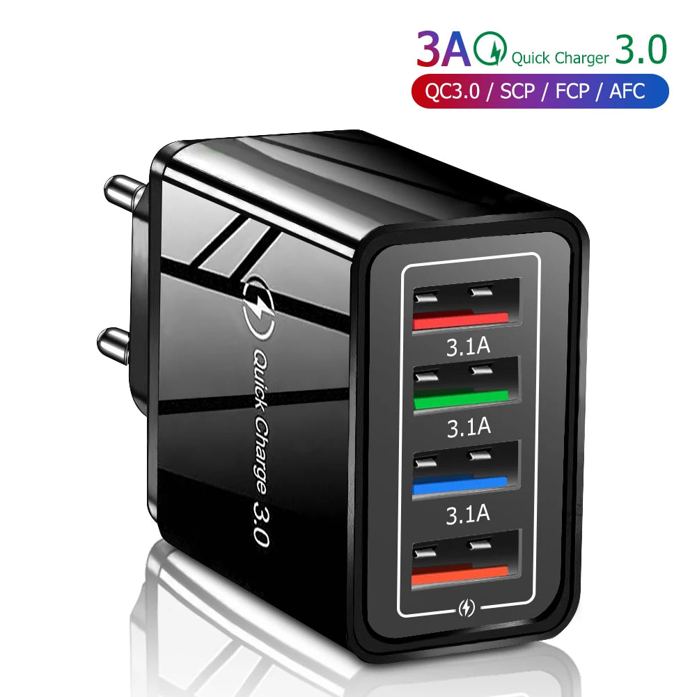 Carregador USB 20W com 4 Portas | Quick Charge 3.0 para iPhone e Android