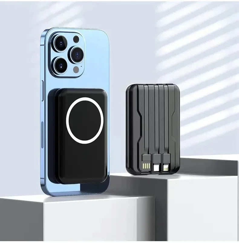 Power Bank Magnético 10000mAh 22.5W | Carregamento Sem Fios e Cabo Integrado