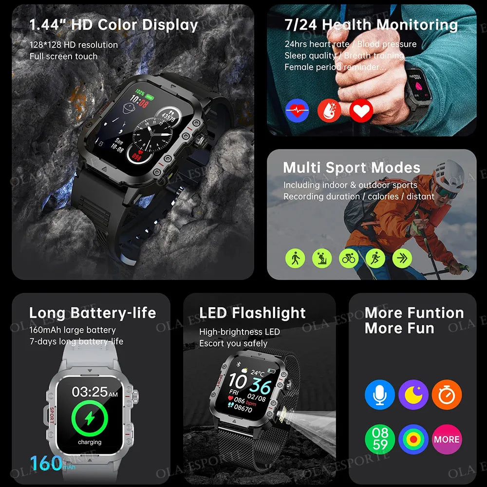 Smartwatch Militar 2025 | Chamadas Bluetooth, GPS e Monitor de Saúde