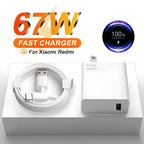 Carregador USB 67W com Cabo USB-C | Compatível com Xiaomi, Redmi e POCO (Ficha US)