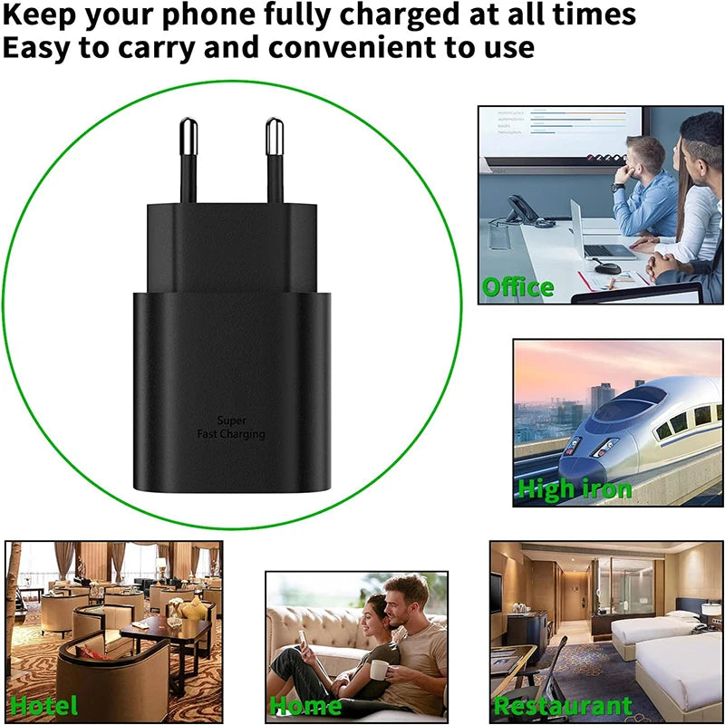 Carregador USB-C 25W com Cabo USB-C | Carregamento Rápido para Samsung e iPhone