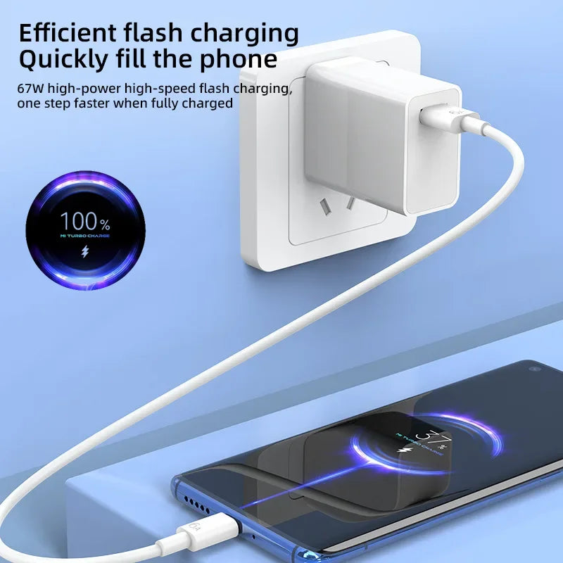 Carregador USB 67W com Cabo USB-C | Compatível com Xiaomi, Redmi e POCO (Ficha US)