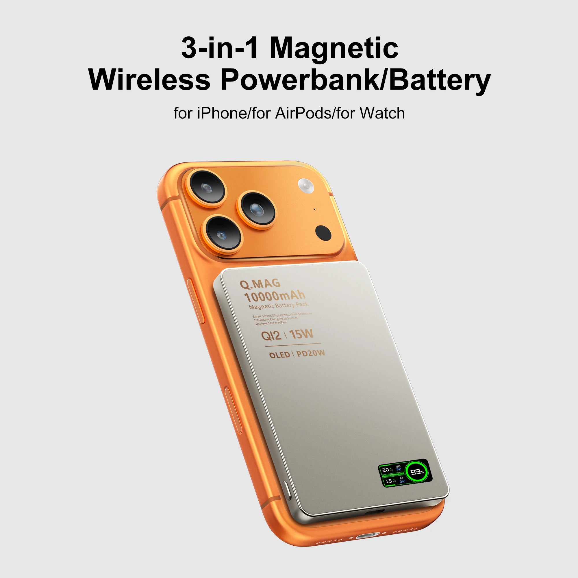Power Bank Magnético Qi 2.1 5000/10000mAh | Compatível com MagSafe, Apple Watch e AirPods