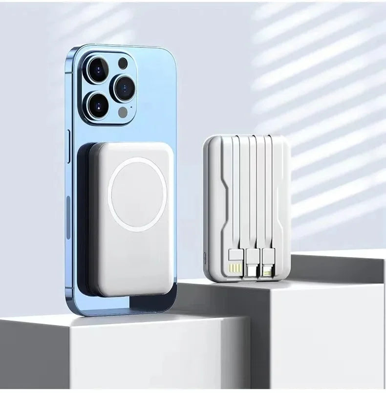Power Bank Magnético 10000mAh 22.5W | Carregamento Sem Fios e Cabo Integrado