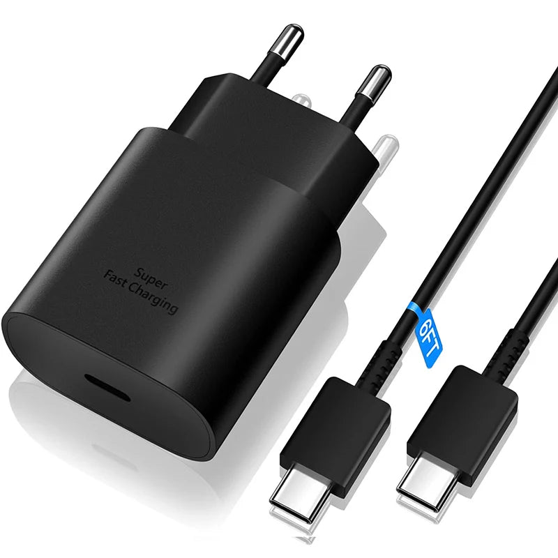 Carregador USB-C 25W com Cabo USB-C | Carregamento Rápido para Samsung e iPhone
