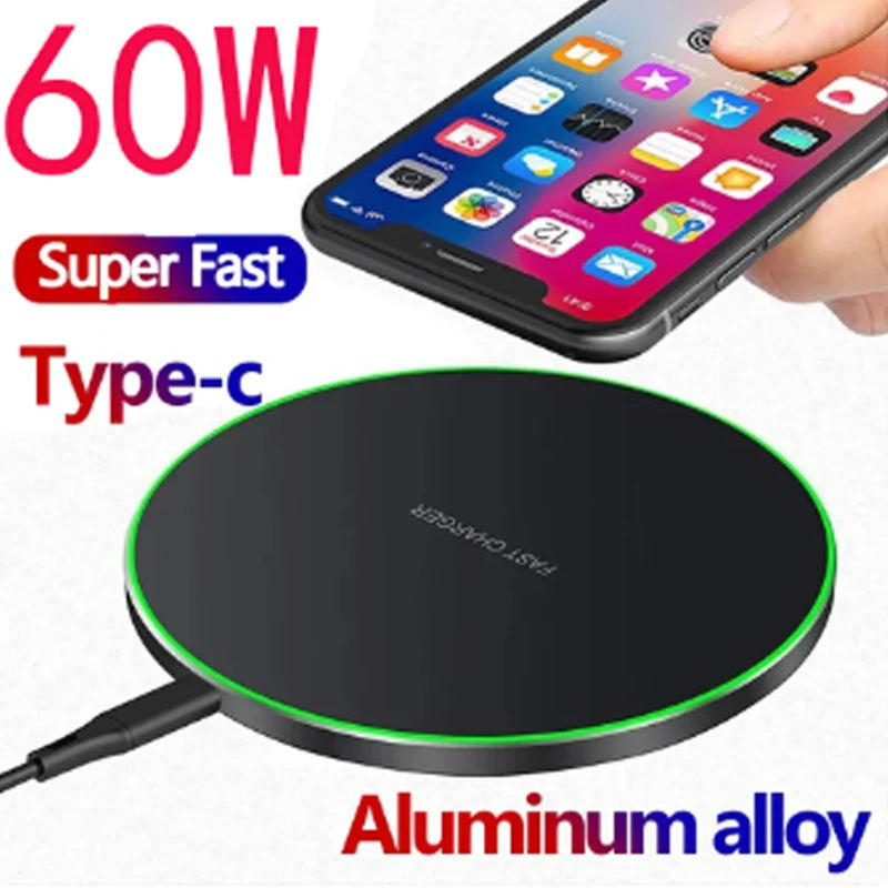 Carregador Sem Fios 60W USB-C | Base Wireless para Smartphones Compatíveis