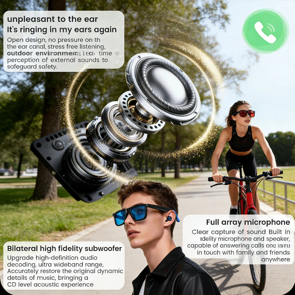 Óculos Inteligentes Bluetooth KaiAqua | Áudio HD, Chamadas e Lentes Fotocromáticas
