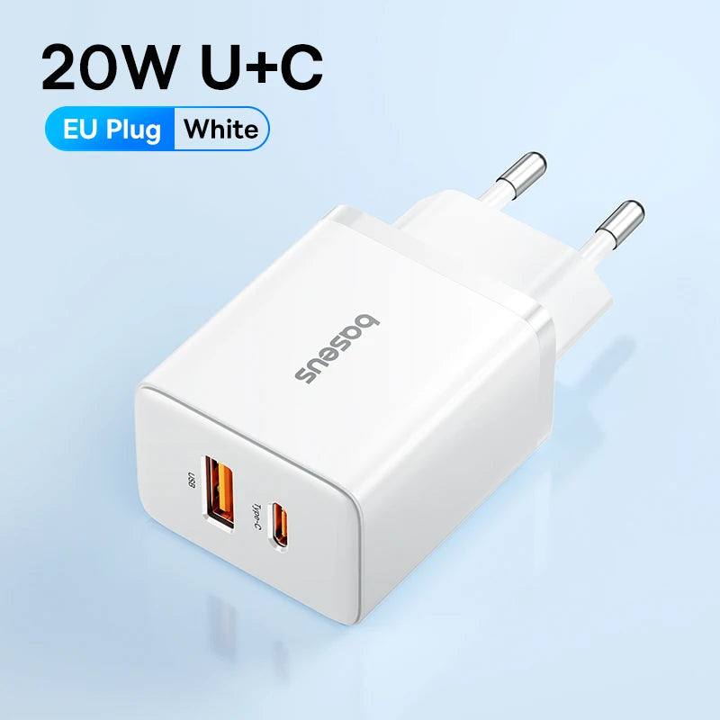 Carregador USB-C Baseus 20W PD | Carregamento Rápido para iPhone e Android