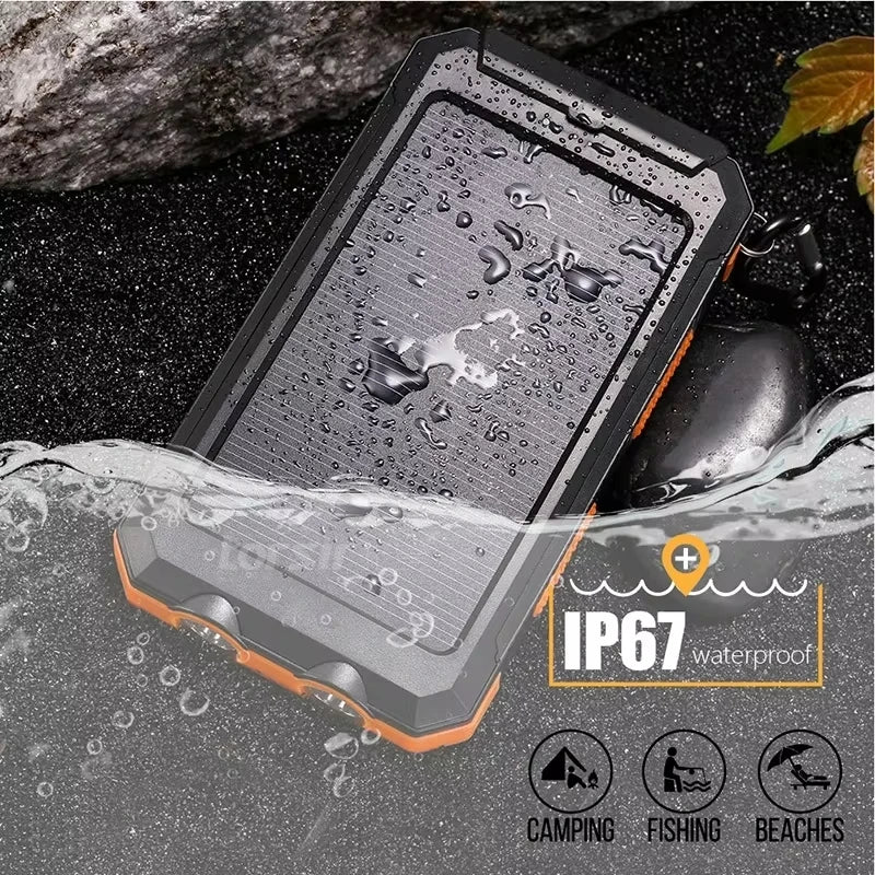 Power Bank Solar 80000mAh | Carregador Portátil com Lanterna LED e Carregamento Rápido