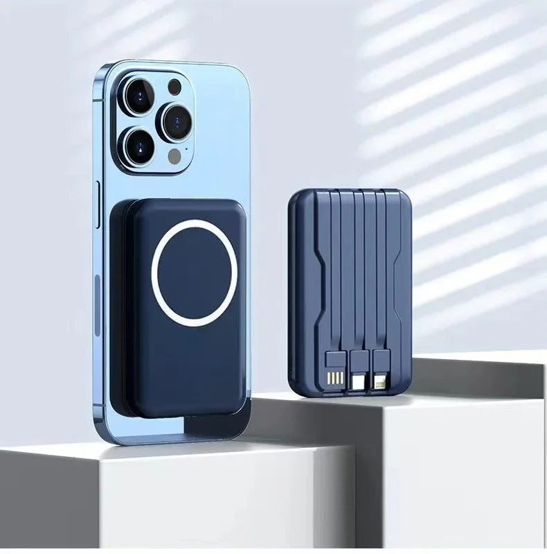 Power Bank Magnético 10000mAh 22.5W | Carregamento Sem Fios e Cabo Integrado