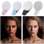 Luz LED para Selfies Recarregável | Clipe Universal com 3 Níveis de Brilho