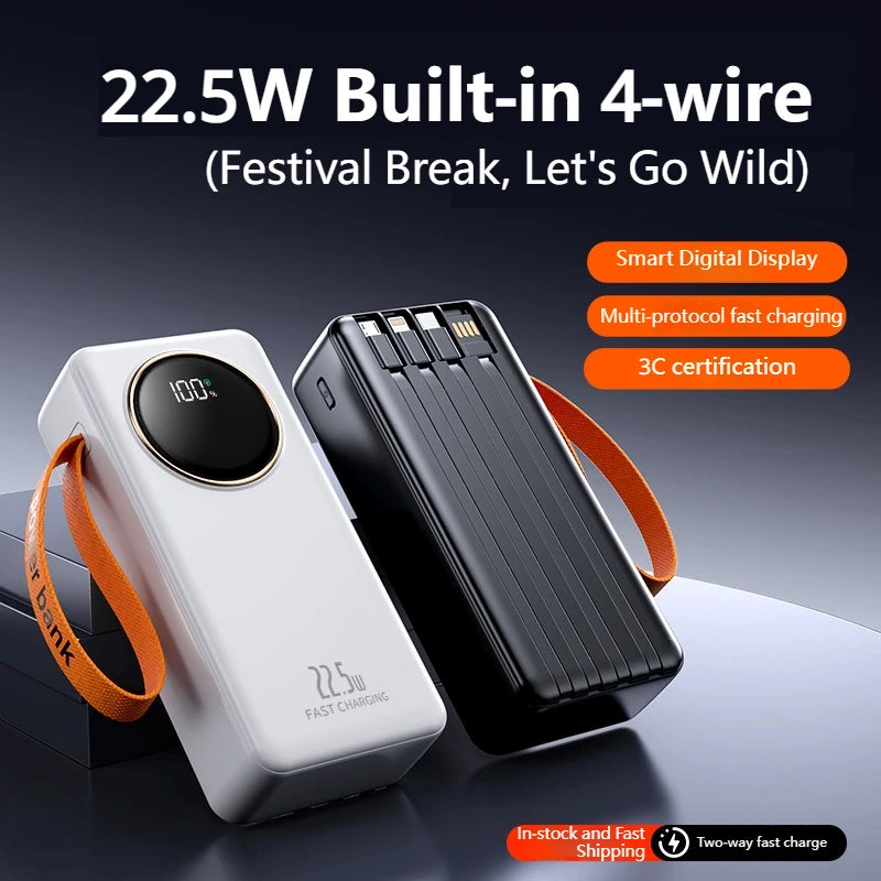 Power Bank OUIO 80000mAh 22.5W | Carregador Portátil com Cabos Integrados