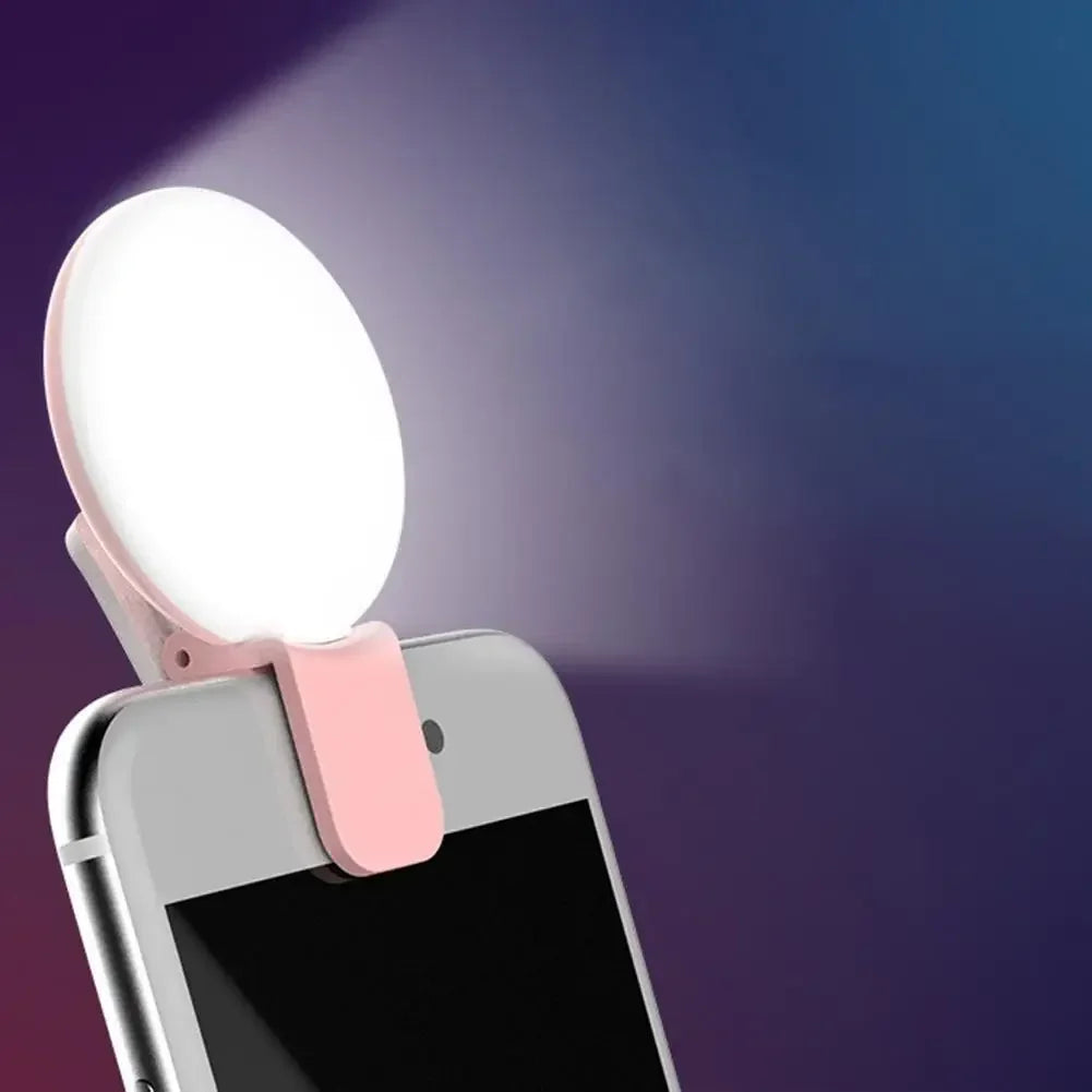 Luz LED para Selfies Recarregável | Clipe Universal com 3 Níveis de Brilho