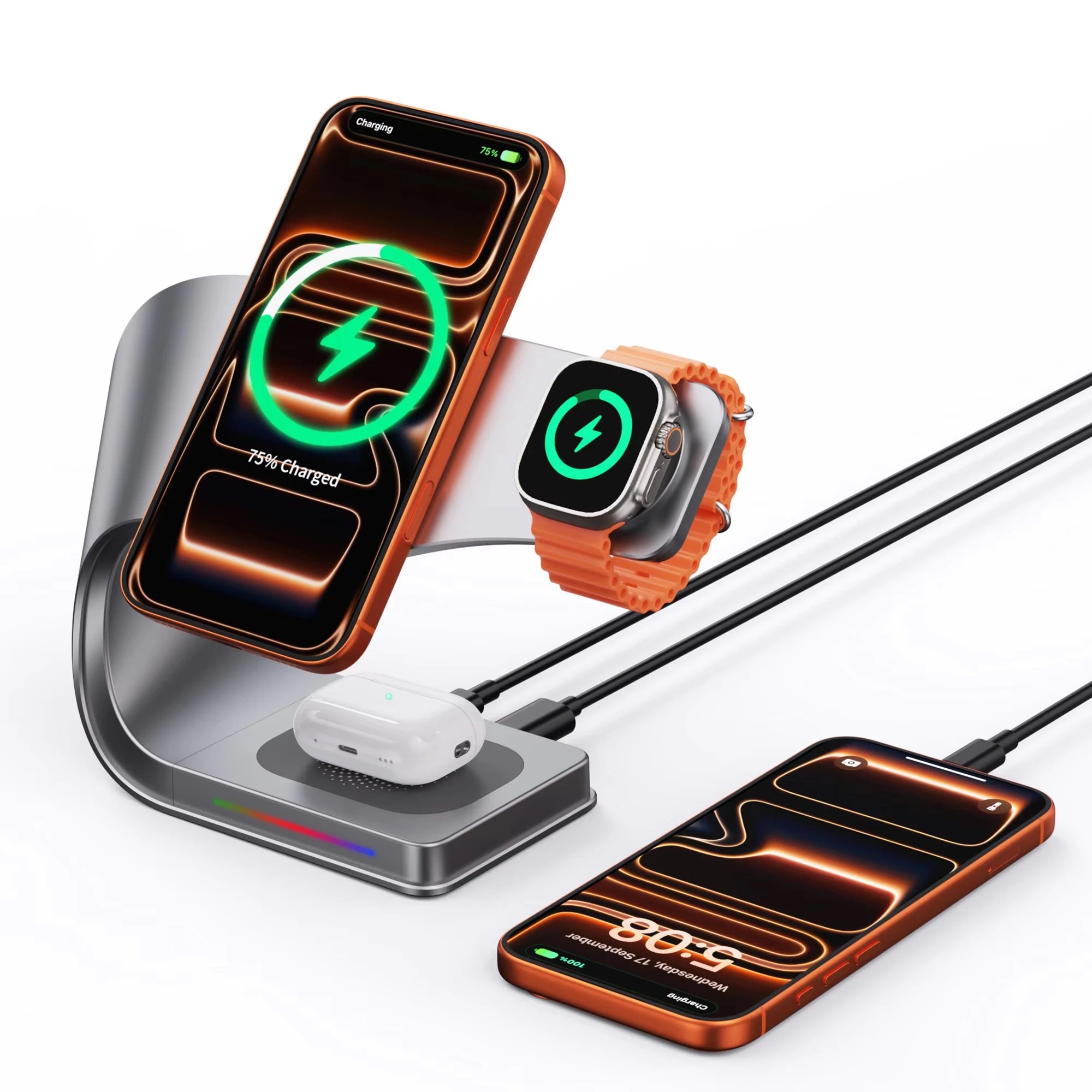 Estação de Carregamento Magnética 4 em 1 15W | Compatível com iPhone, Apple Watch e AirPods