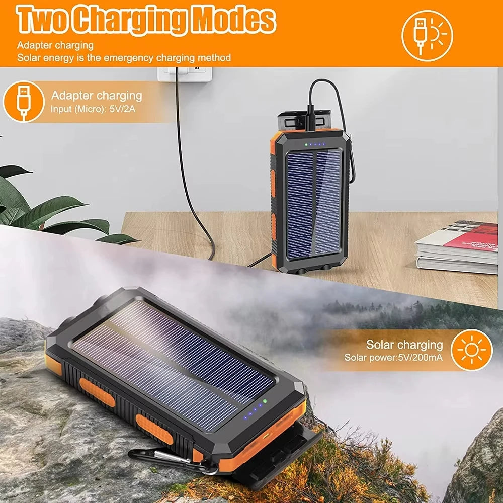 Power Bank Solar 80000mAh | Carregador Portátil com Lanterna LED e Carregamento Rápido
