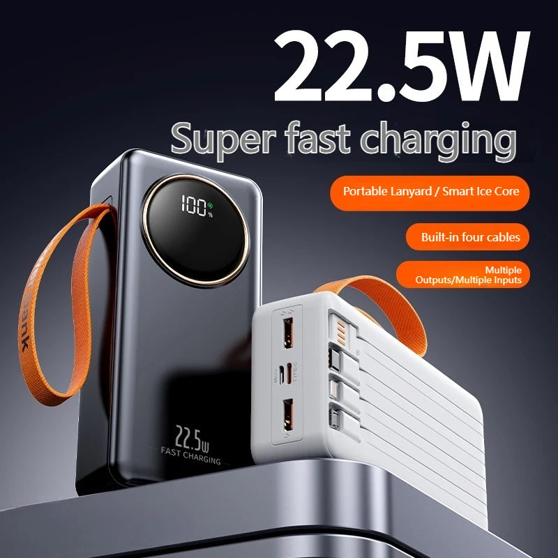 Power Bank OUIO 80000mAh 22.5W | Carregador Portátil com Cabos Integrados