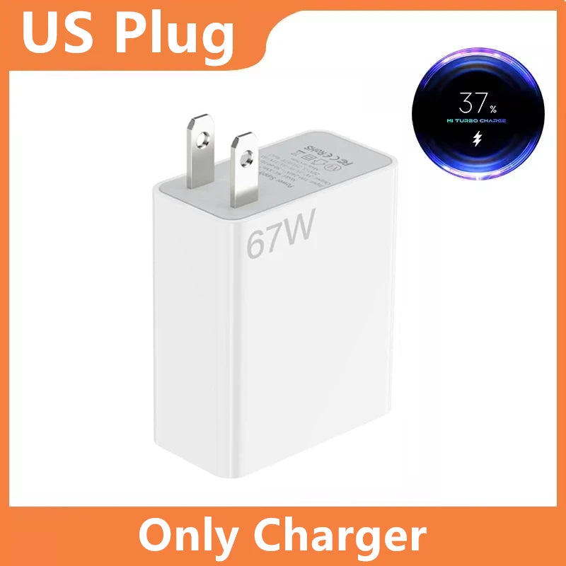 Carregador USB 67W com Cabo USB-C | Compatível com Xiaomi, Redmi e POCO (Ficha US)