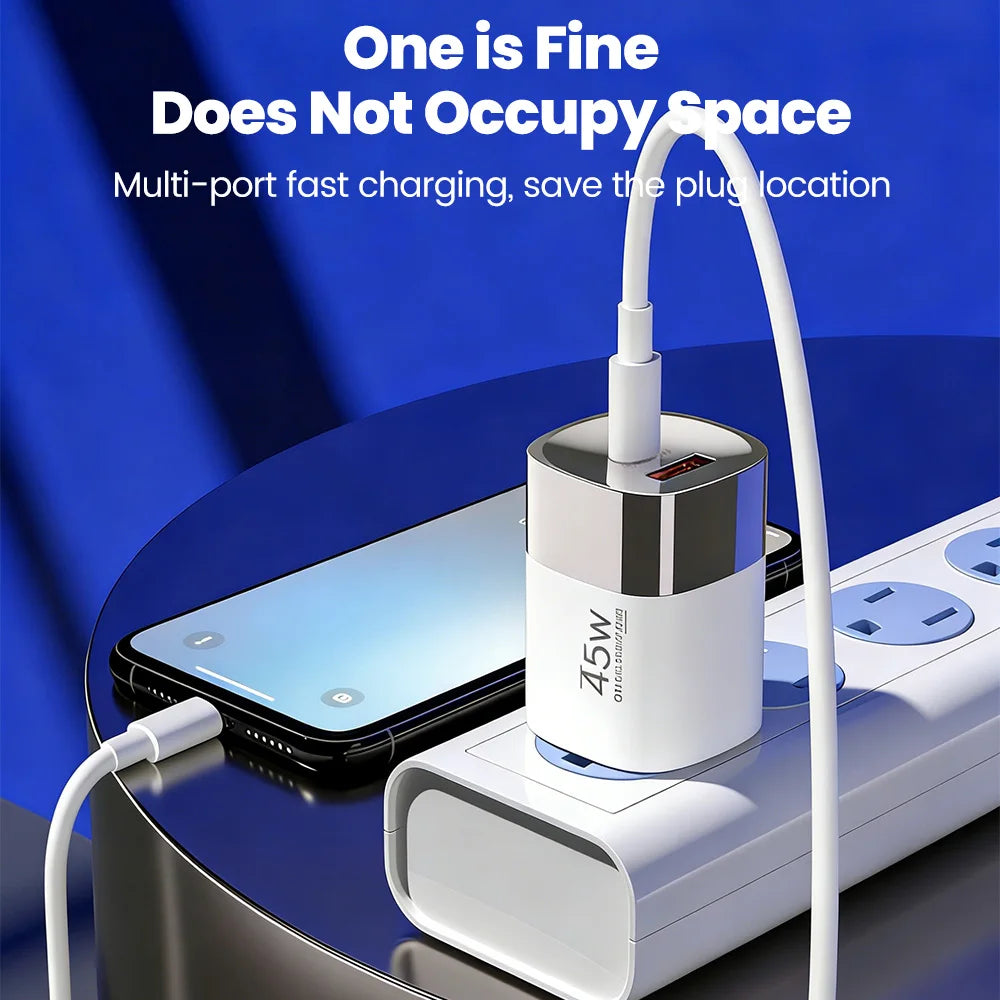 Carregador 45W USB-C e USB-A | Power Delivery PD e Quick Charge 3.0
