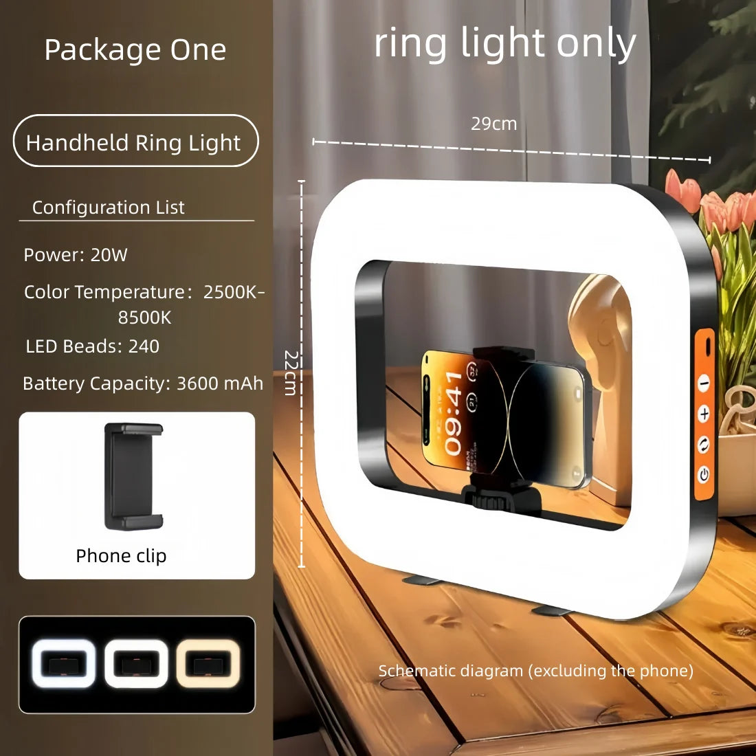 Ring Light LED Portátil Recarregável | Luz para Vídeos, Lives e Fotografia