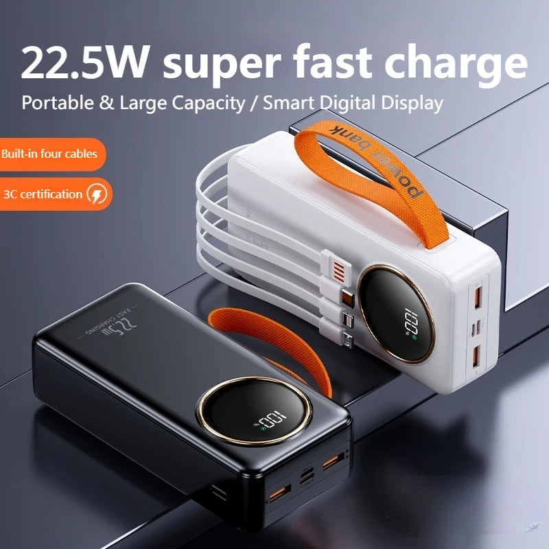 Power Bank OUIO 80000mAh 22.5W | Carregador Portátil com Cabos Integrados
