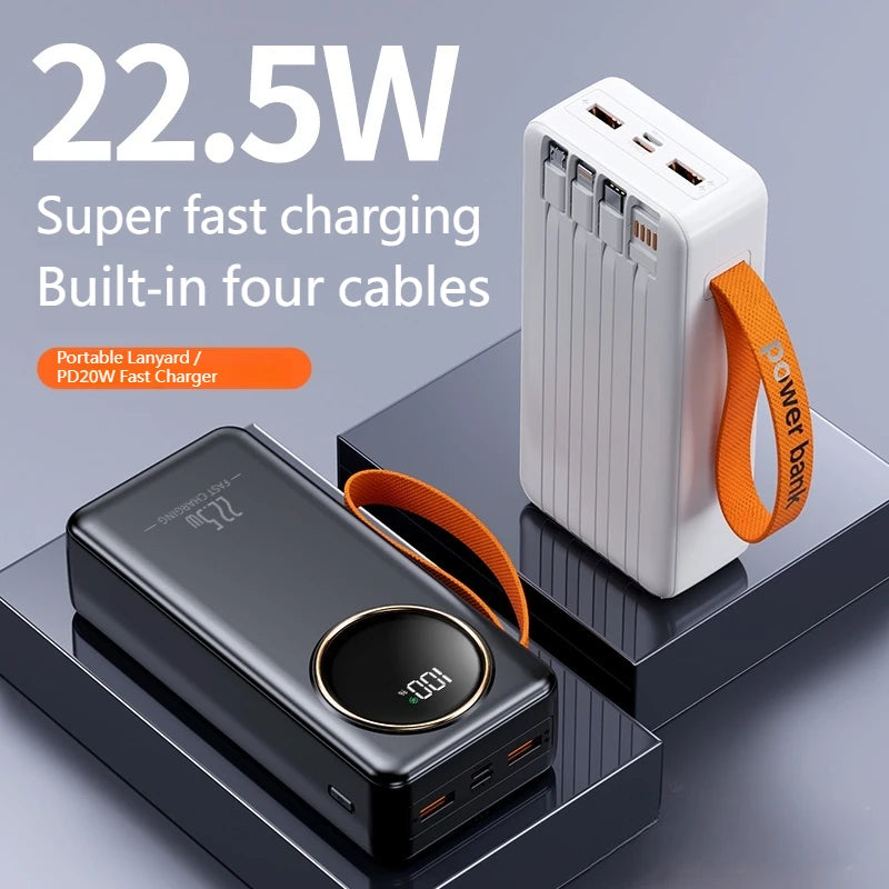 Power Bank OUIO 80000mAh 22.5W | Carregador Portátil com Cabos Integrados