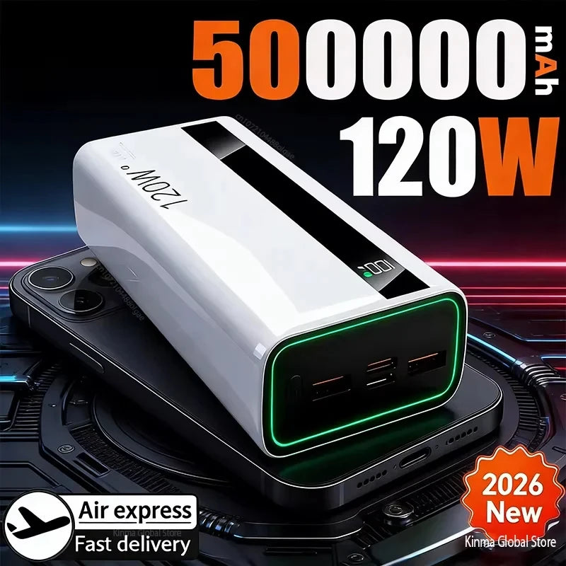 Power Bank 500000mAh 120W | Carregador Portátil de Carregamento Rápido