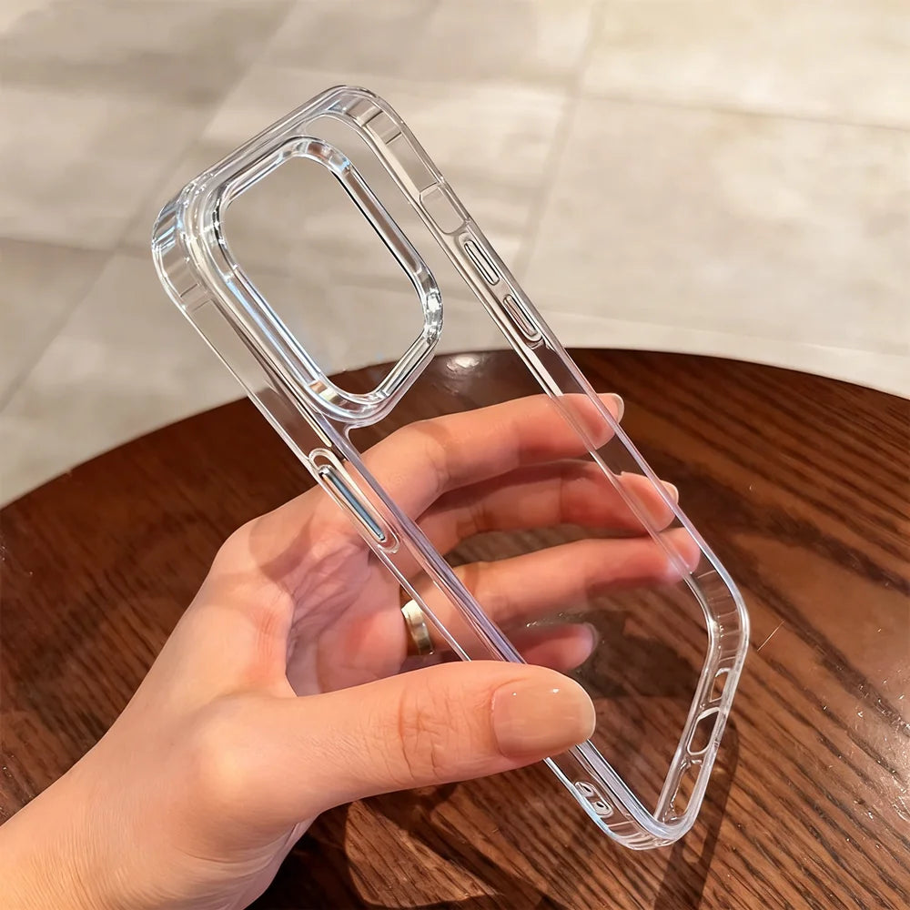 Capa transparente de luxo para iPhone 17 Air 16 15 14 Plus 13 12 11 Pro Max Shockproof HD Clear capa traseira acrílica dura