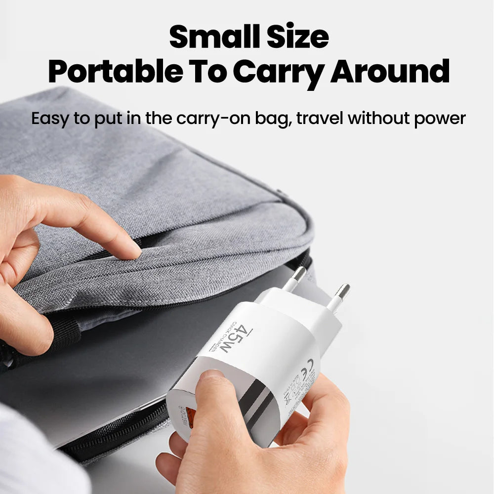 Carregador 45W USB-C e USB-A | Power Delivery PD e Quick Charge 3.0