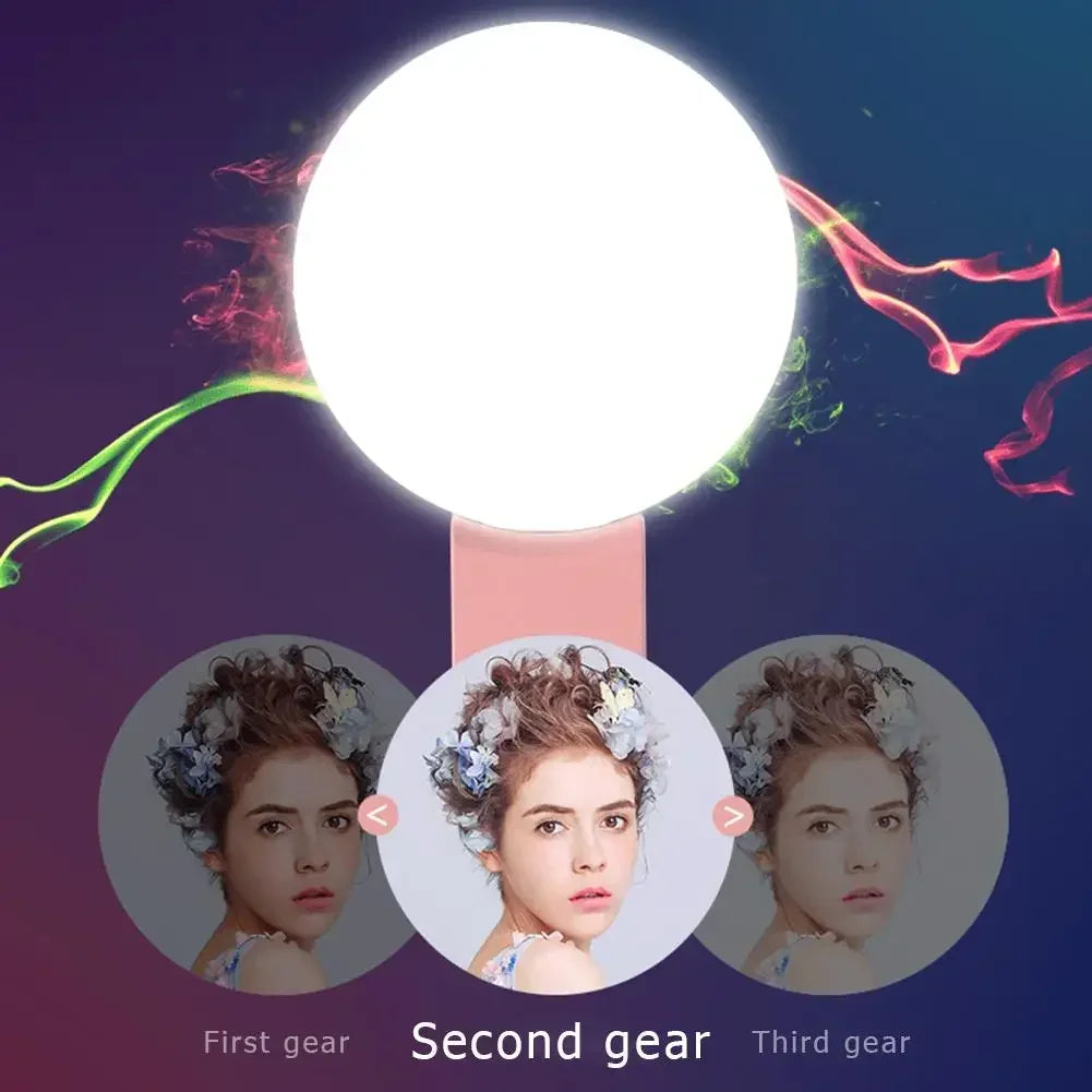 Luz LED para Selfies Recarregável | Clipe Universal com 3 Níveis de Brilho