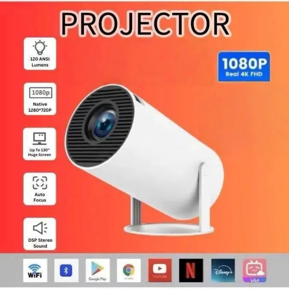 Projetor Portátil KaiAqua Wi-Fi 6 | HD 720P Compatível 4K Bluetooth 5.3