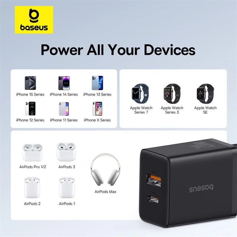Carregador USB-C Baseus 20W PD | Carregamento Rápido para iPhone e Android