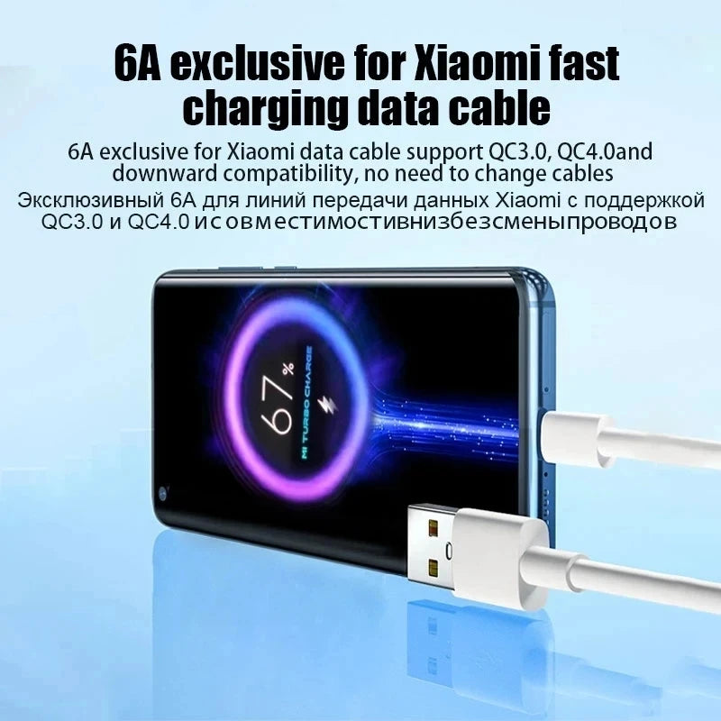 Carregador USB 67W com Cabo USB-C | Compatível com Xiaomi, Redmi e POCO (Ficha US)