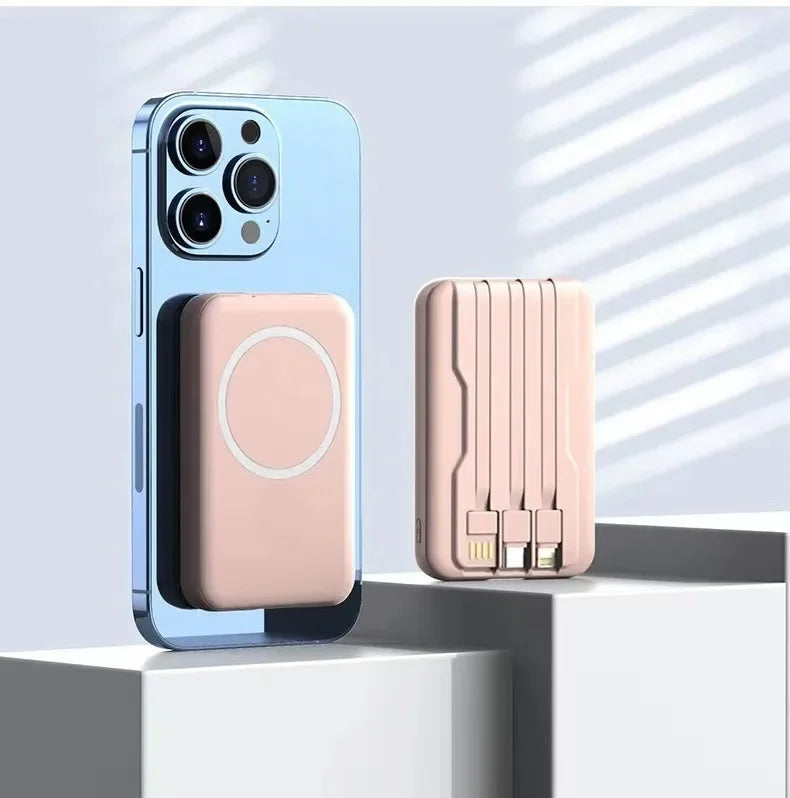 Power Bank Magnético 10000mAh 22.5W | Carregamento Sem Fios e Cabo Integrado